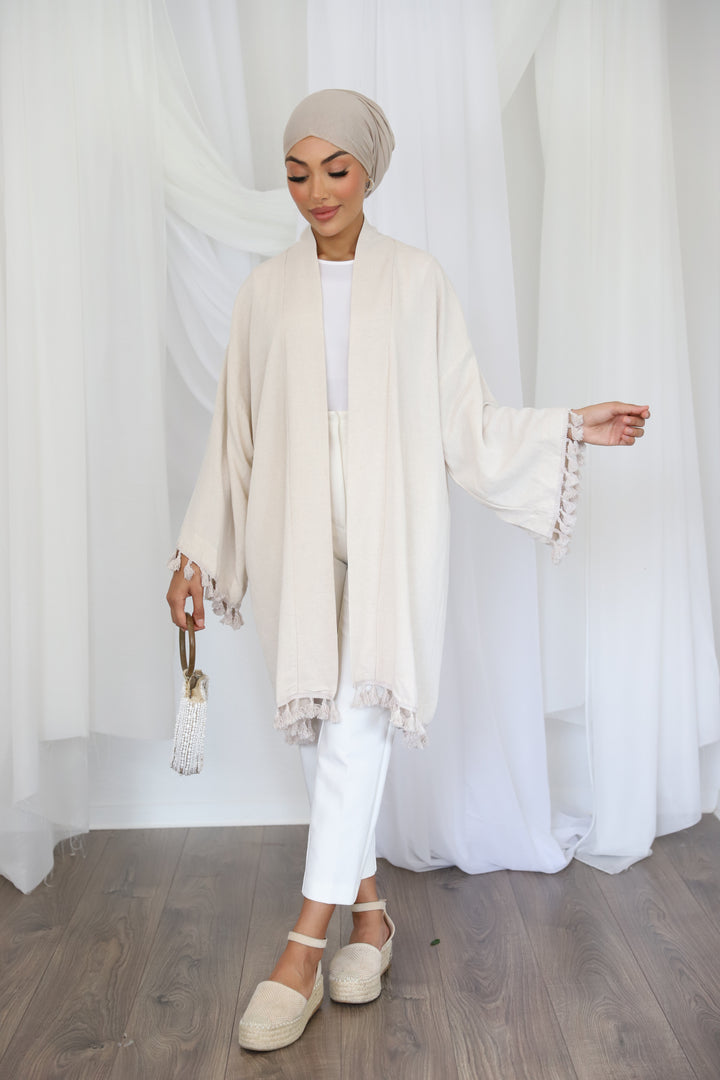 Molly PomPom Kimono in Beige