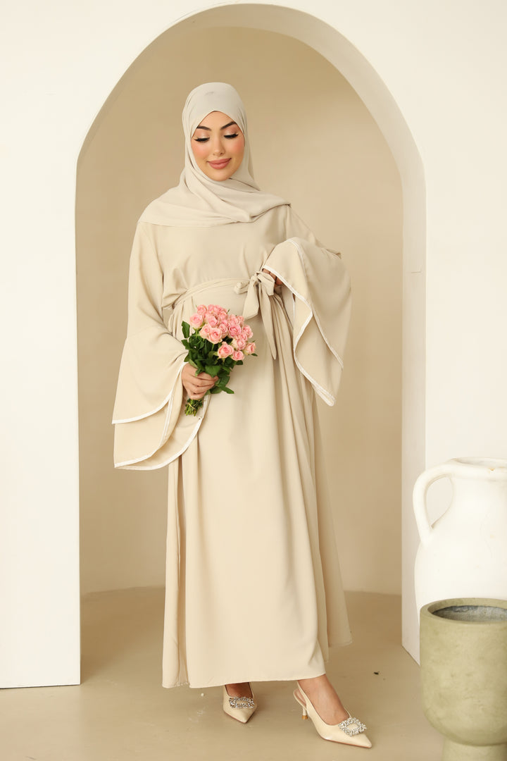 Lara Kleid mit Trompetenärmel in Beige