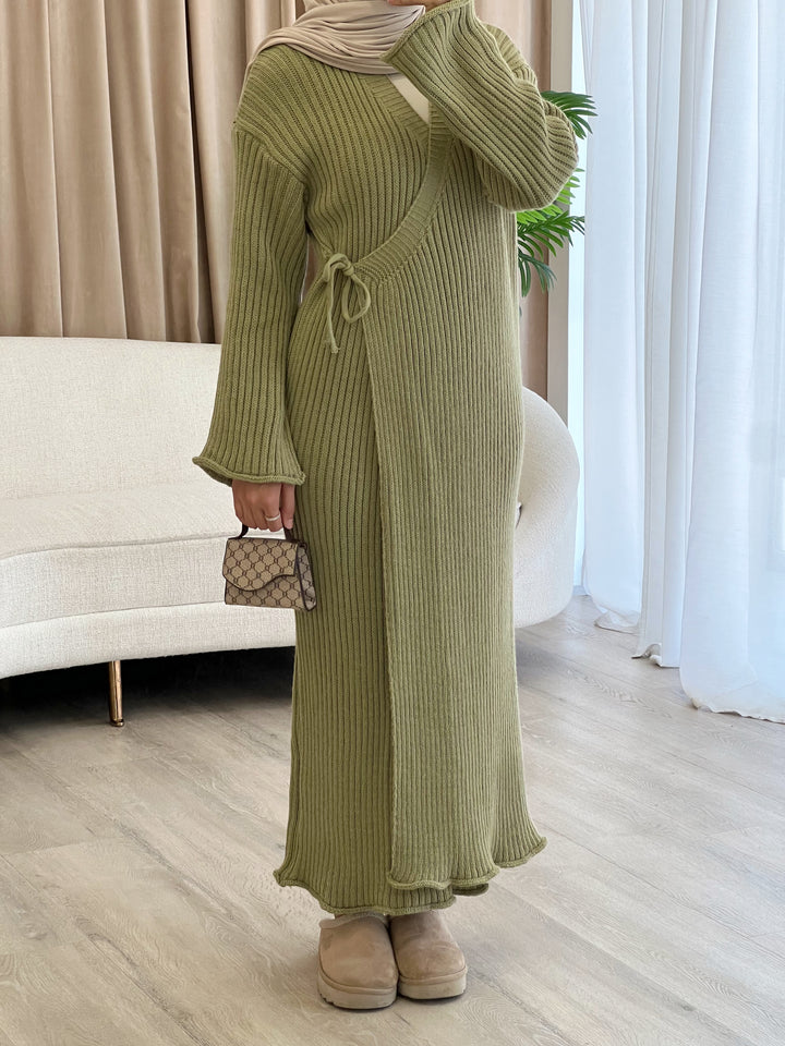 Belleza Strickkleid in Wickeloptik in Pistachio
