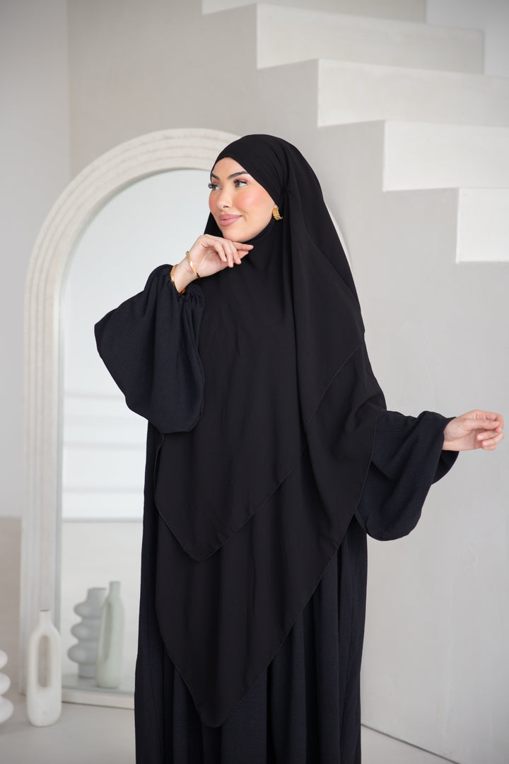 Floral Noor Khimar 3-Lagig in Schwarz