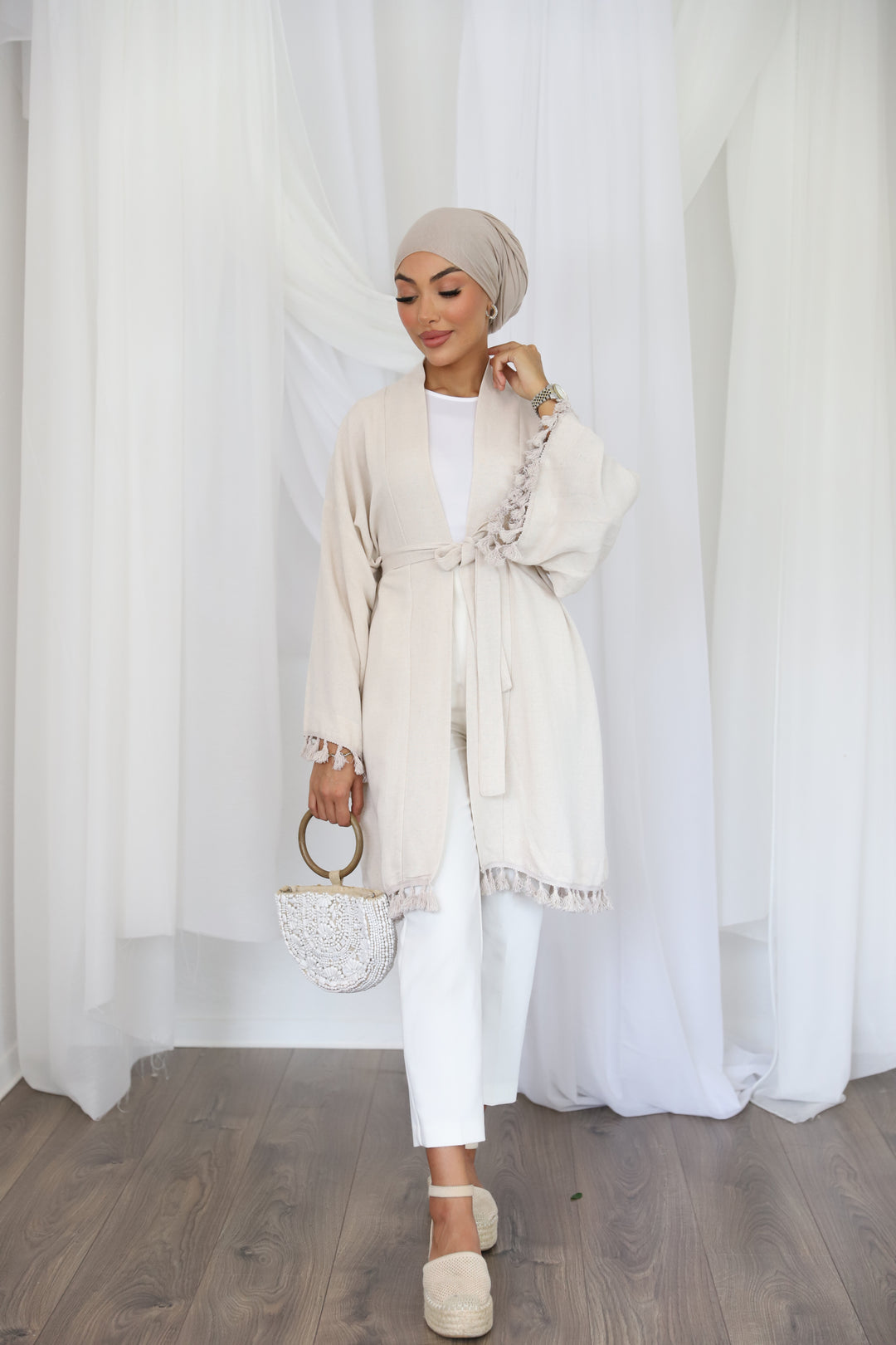 Molly PomPom Kimono in Beige