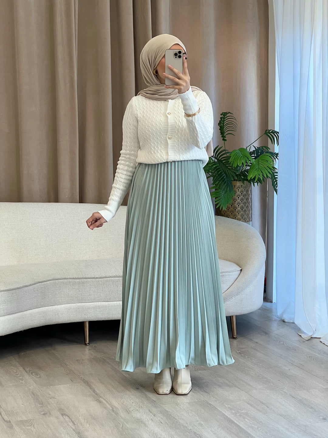 Rosé Plissee Rock in Mint