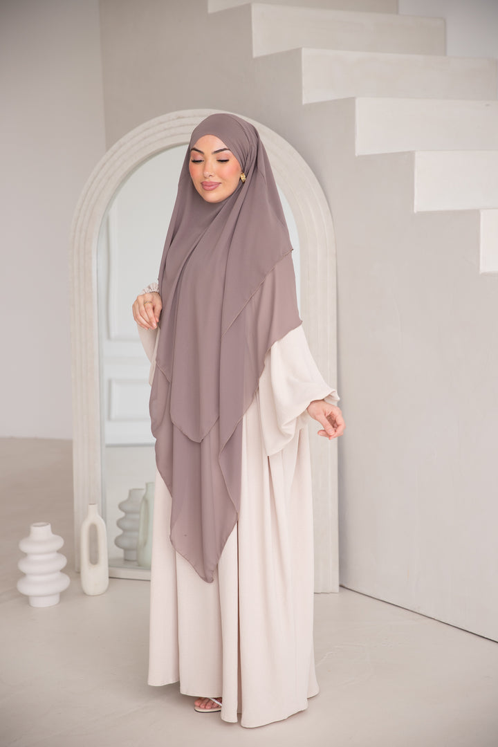 Floral Noor Khimar 3-Lagig in Taupe