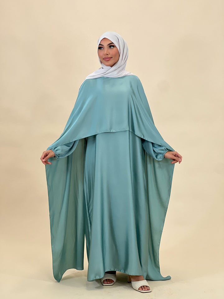 Madeline Satin Abaya mit Cape Detail in Mint