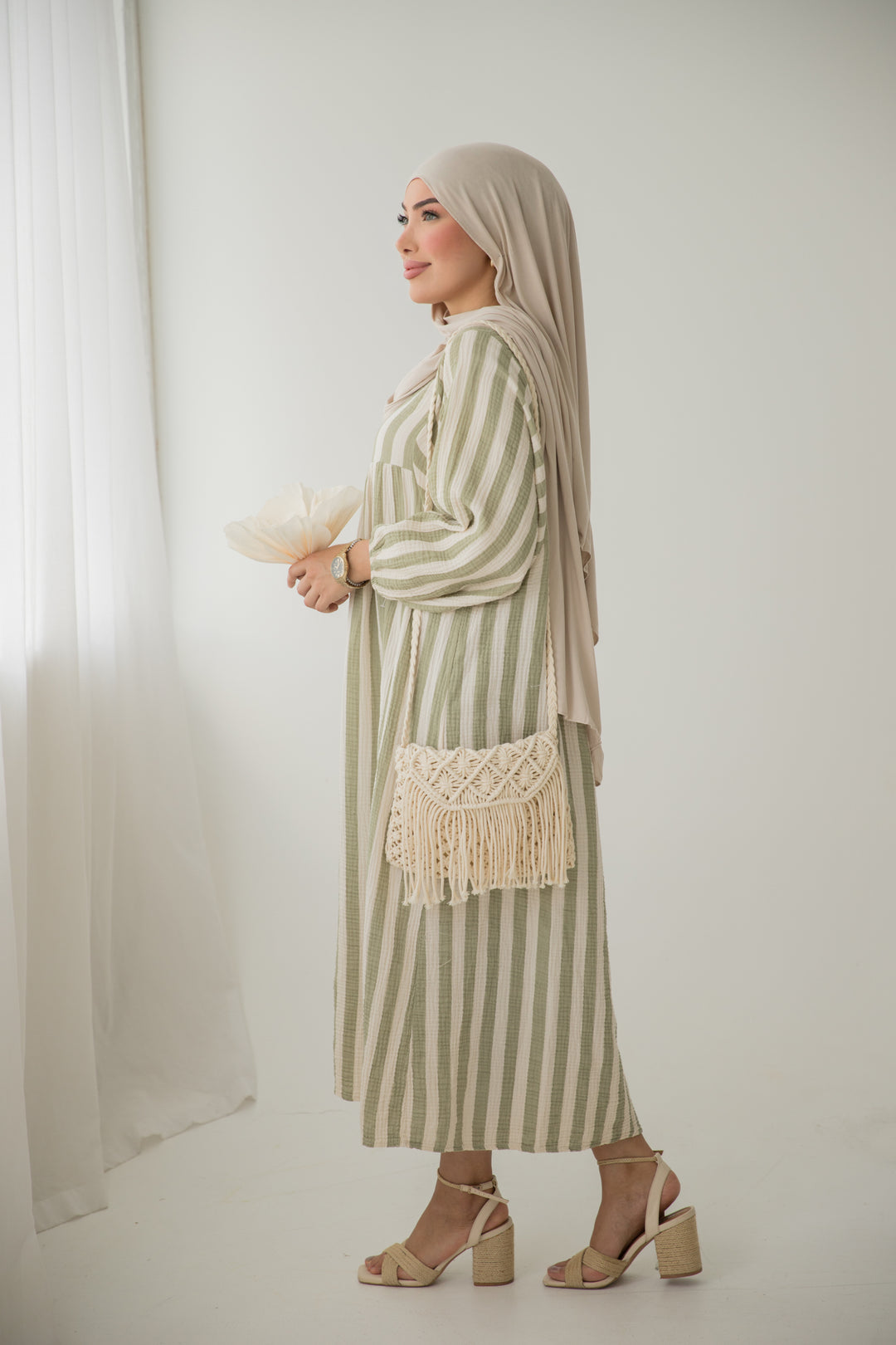 Cesme Musselin Kleid in Pistazie