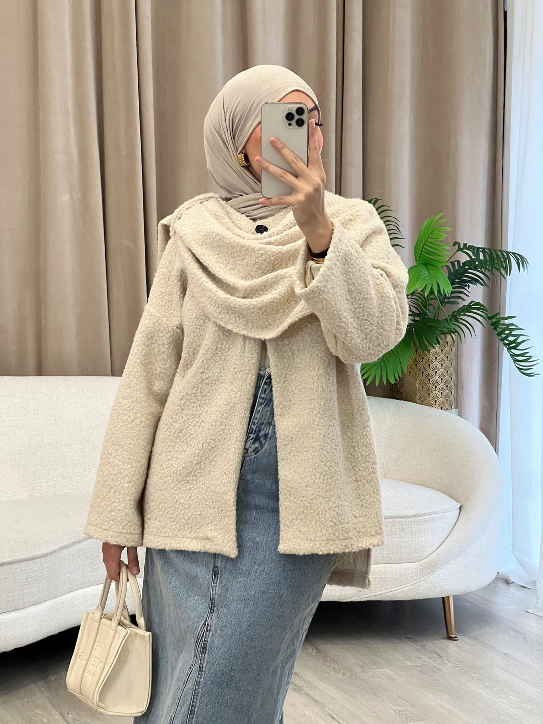 Bell Teddy Mantel mit integriertem Schal in Beige