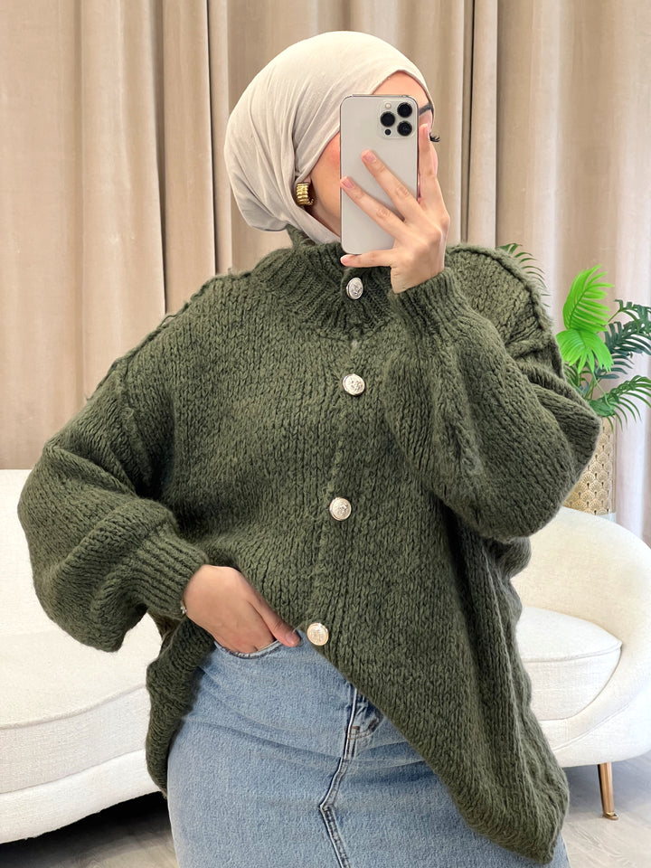 Lilly Oversized Cardigan in Dark Olive