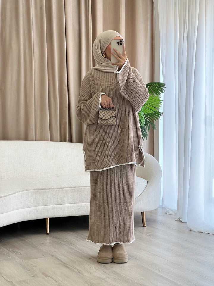 Pearl Strickset in Taupe