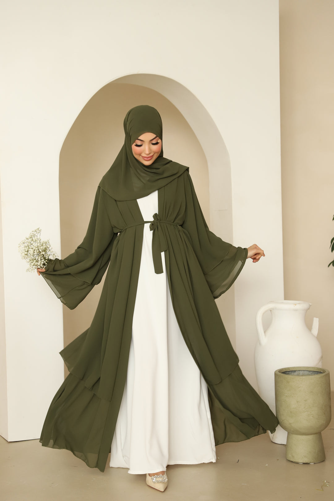 Yara Kimono Set mit Raffungen in Khaki