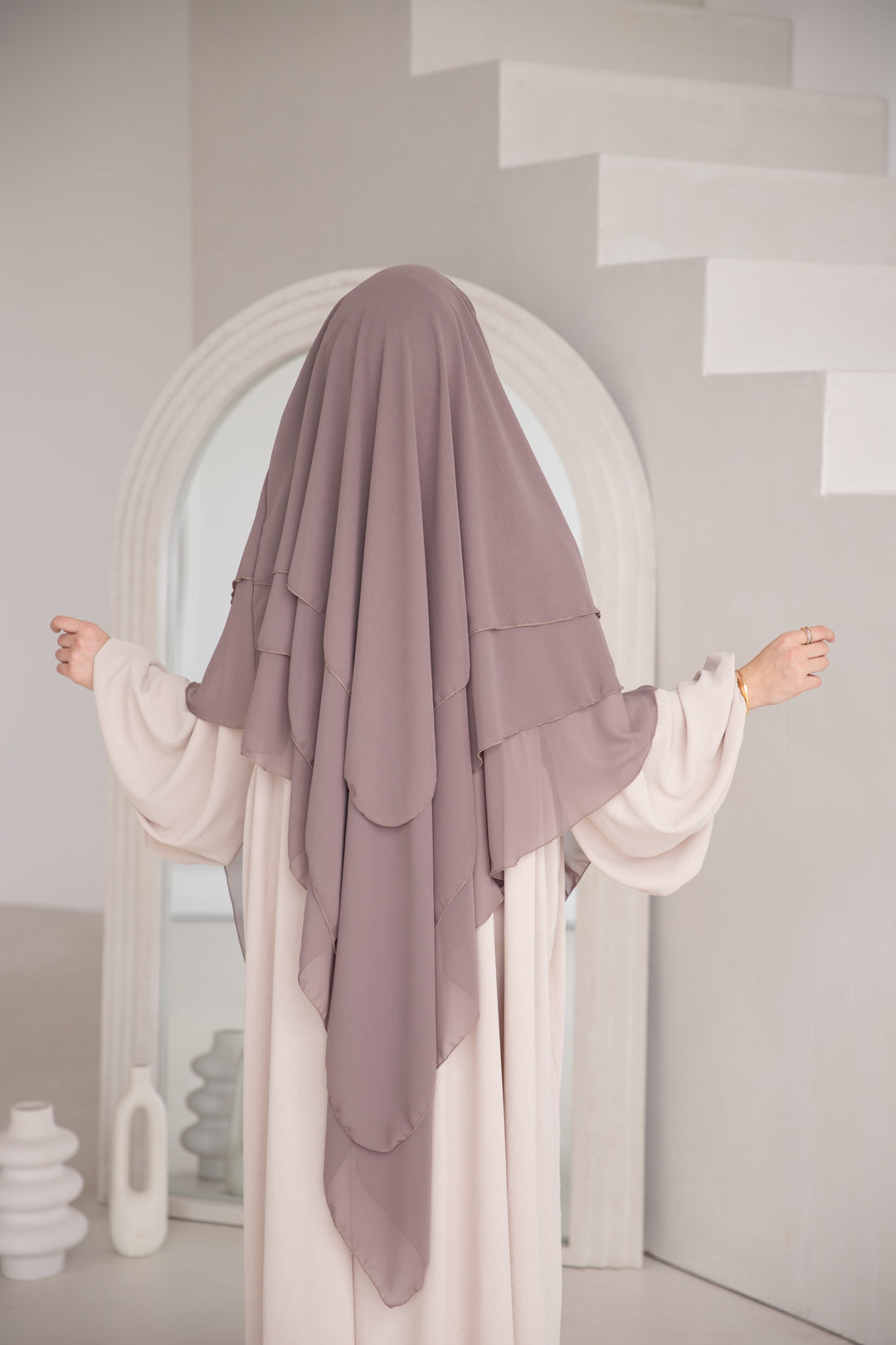 Floral Noor Khimar 3-Lagig in Taupe