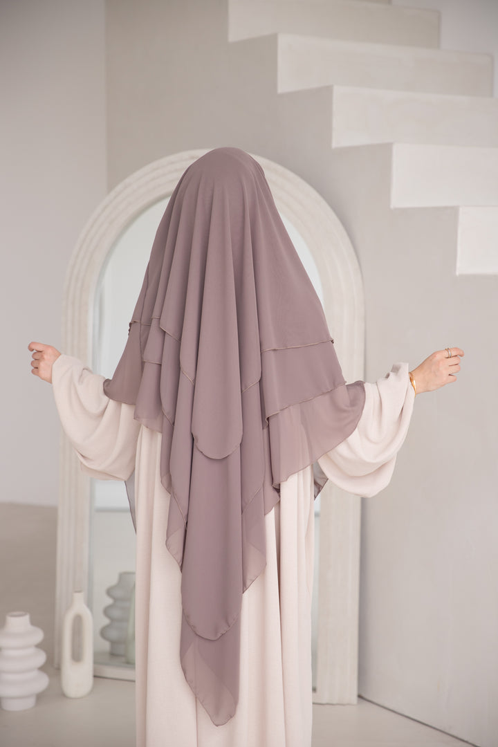 Floral Noor Khimar 3-Lagig in Taupe