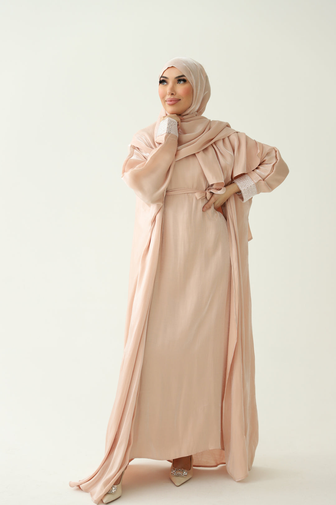 Dubai Abaya 3-Teiler in Rosa