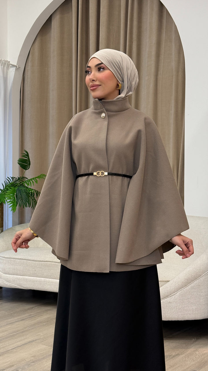 Kamila Cape mit Gürtel in Taupe