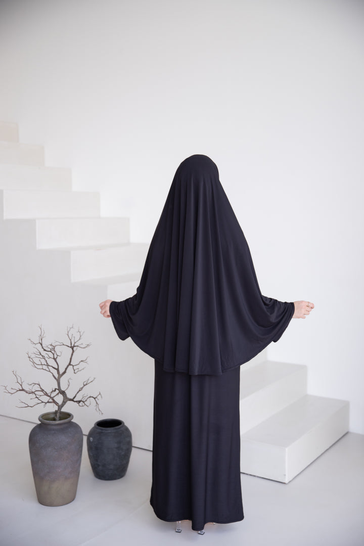 Talyaa Premium Jersey Abaya Set in Schwarz