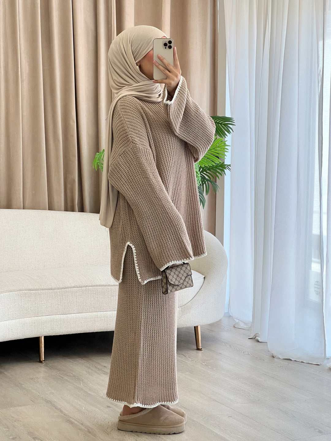 Pearl Strickset in Taupe
