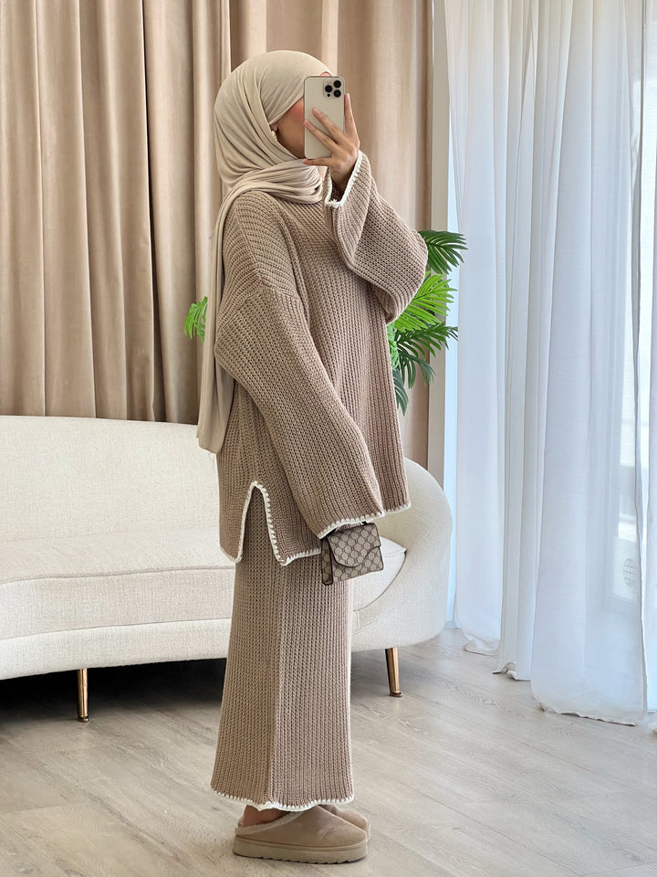 Pearl Strickset in Taupe