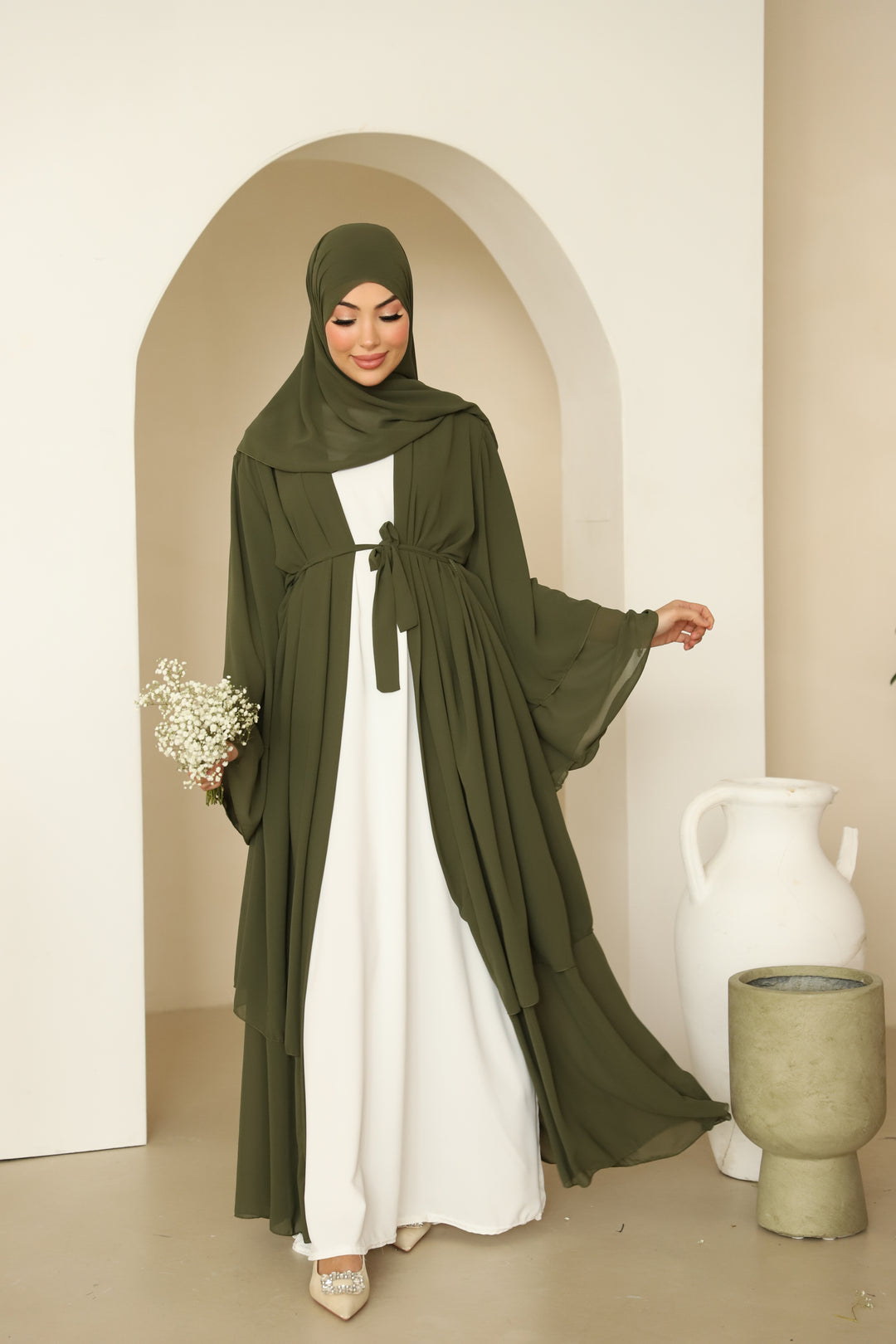 Yara Kimono Set mit Raffungen in Khaki