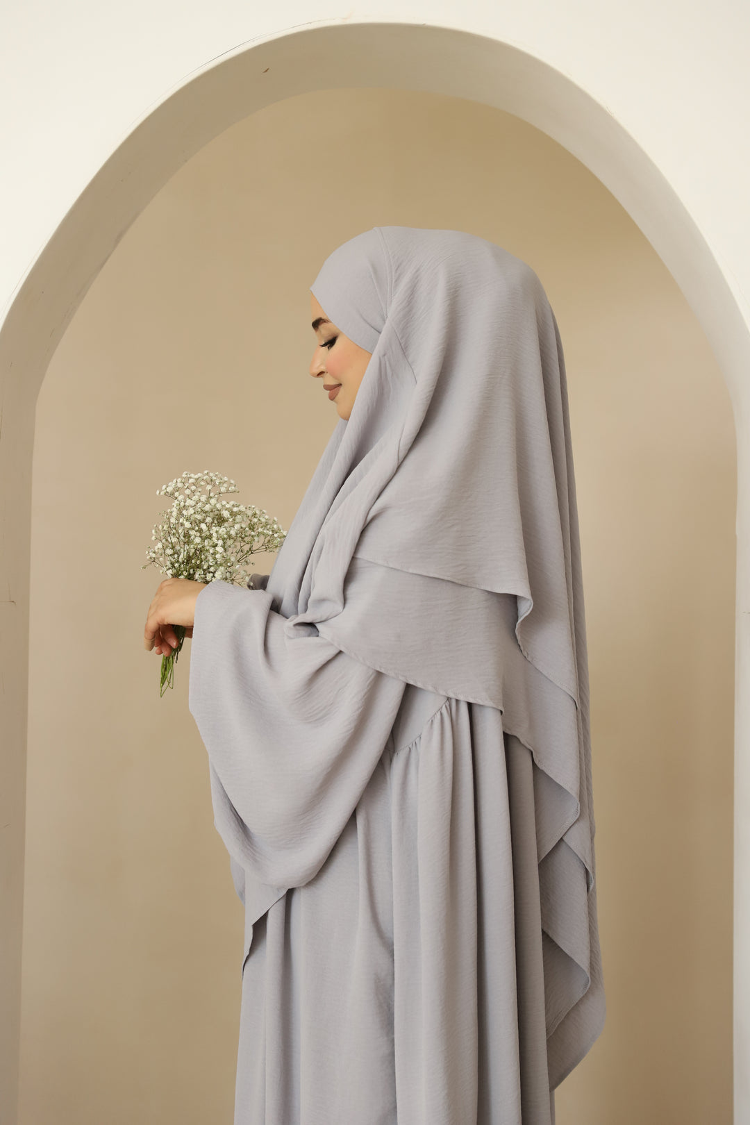 Naima Premium Khimar in Light Grey