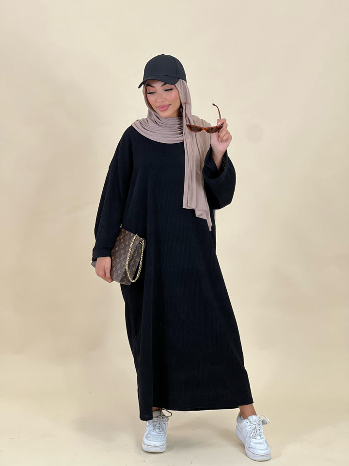Farah Cord Abaya in Schwarz