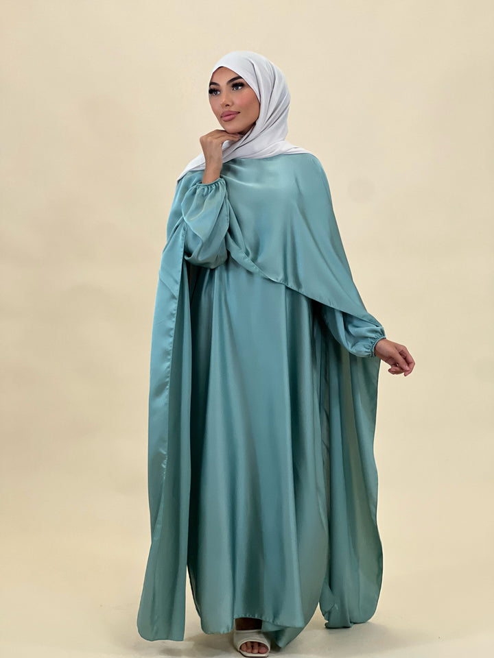 Madeline Satin Abaya mit Cape Detail in Mint