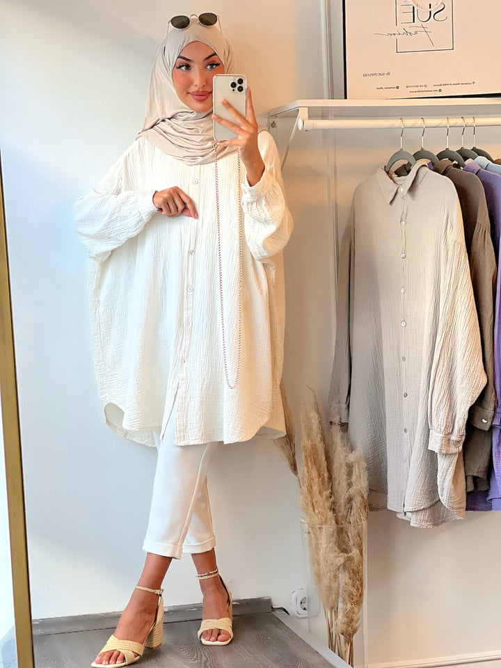 Musselin Oversized Hemd in Creme