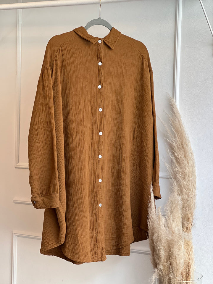Musselin Oversized Hemd in Camel