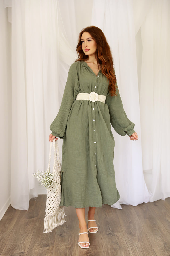 Lina Musselin Hemdkleid in Olive