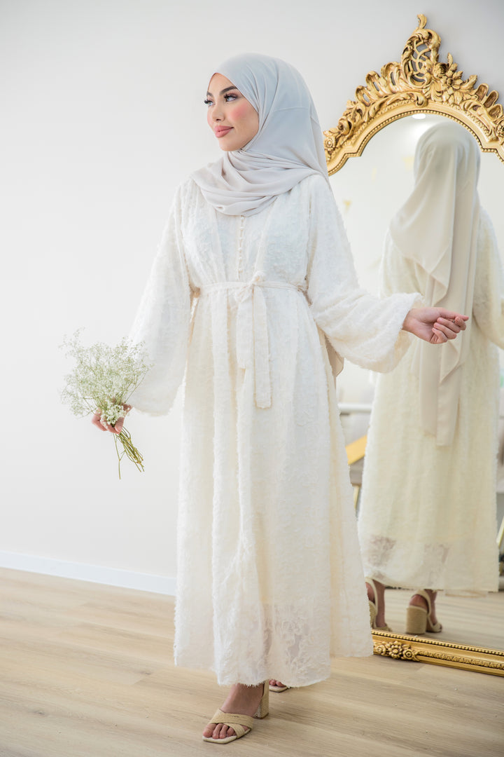 Hira Kleid mit Ballonärmeln in Beige