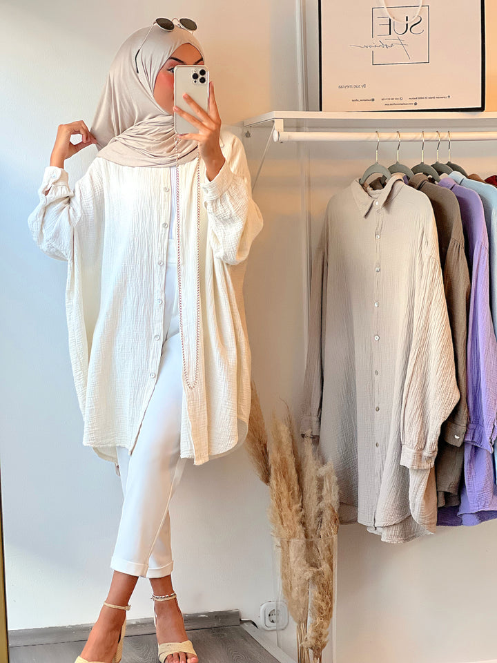 Musselin Oversized Hemd in Creme