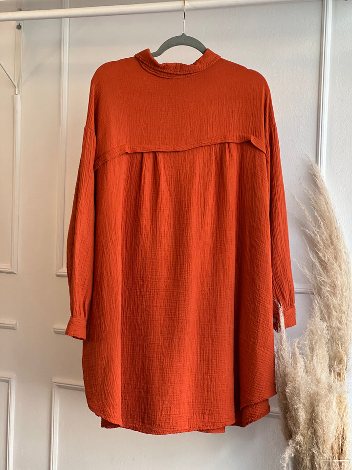Musselin Oversized Hemd in Rostrot