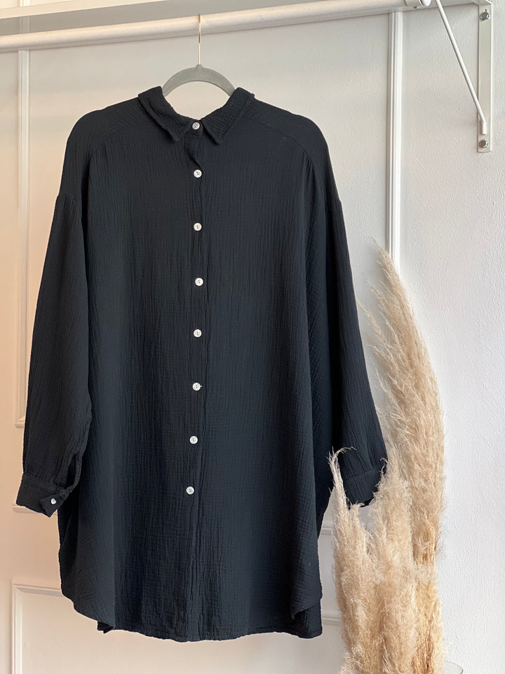 Musselin Oversized Hemd in Schwarz