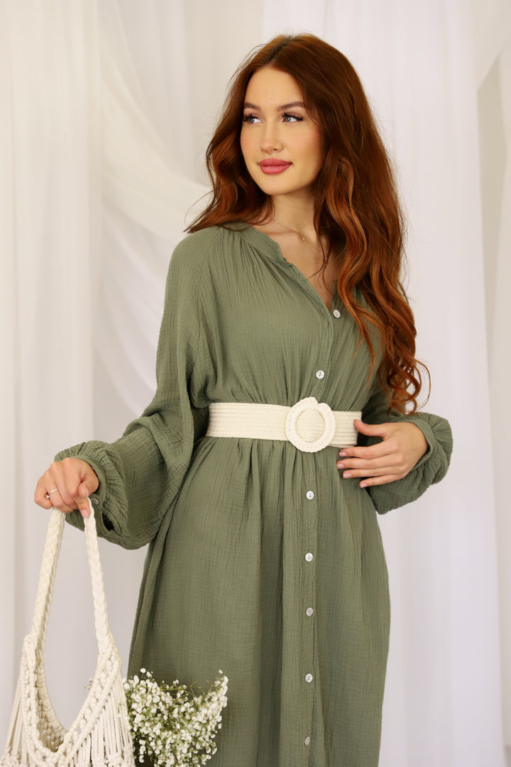 Lina Musselin Hemdkleid in Olive