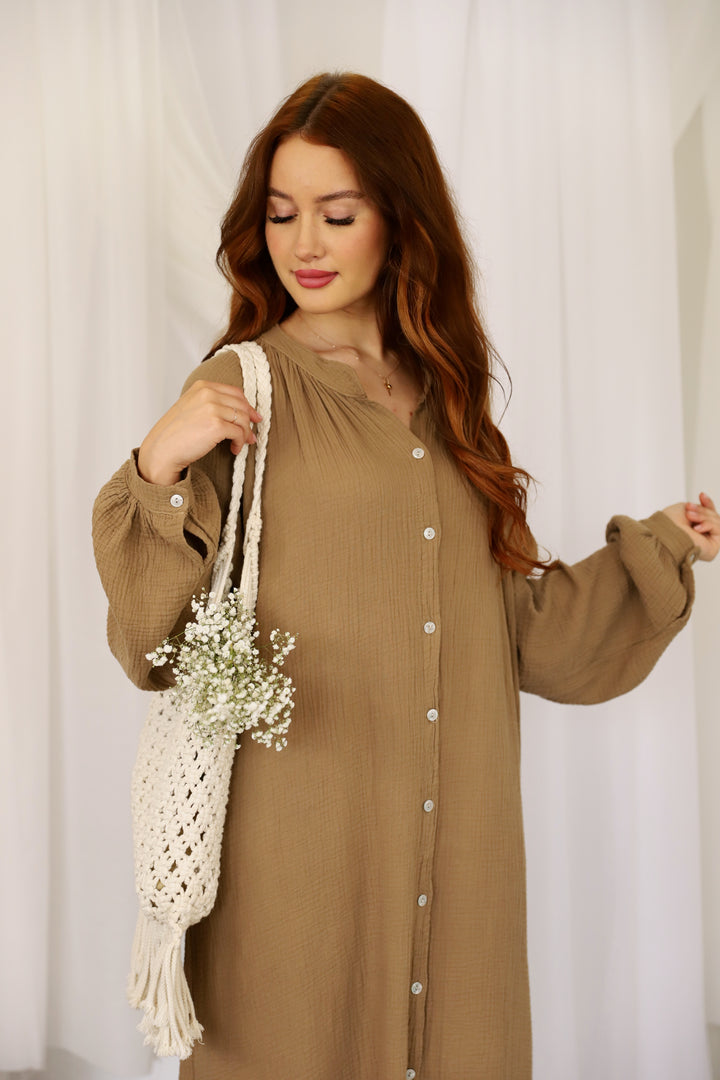 Lina Musselin Hemdkleid in Coffee